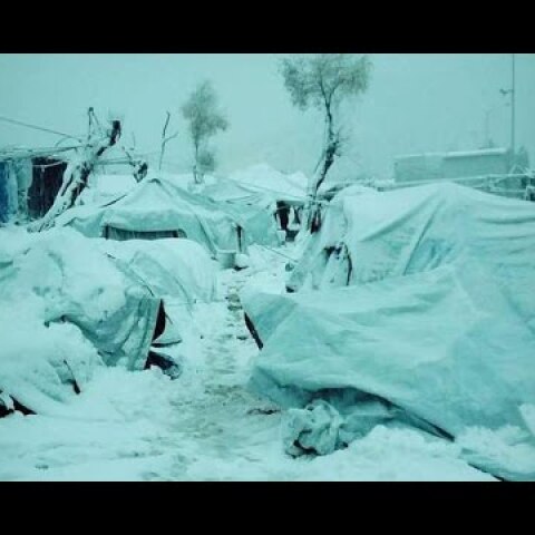 Shocking images from Moria refugee camp of migrants forced to live in the snow (Lesbos, Greece)