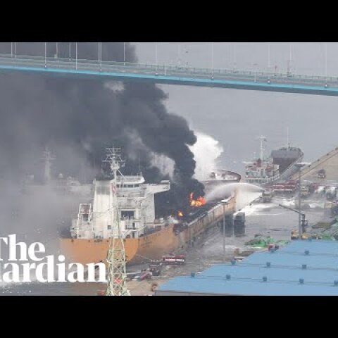 Huge fireball from South Korean oil tanker caught on dashcam