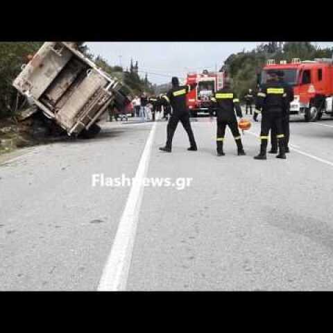 Θανατηφόρο τροχαίο με ανατροπή απορριμματοφόρου στην εθνική Χανίων - Κισσάμου
