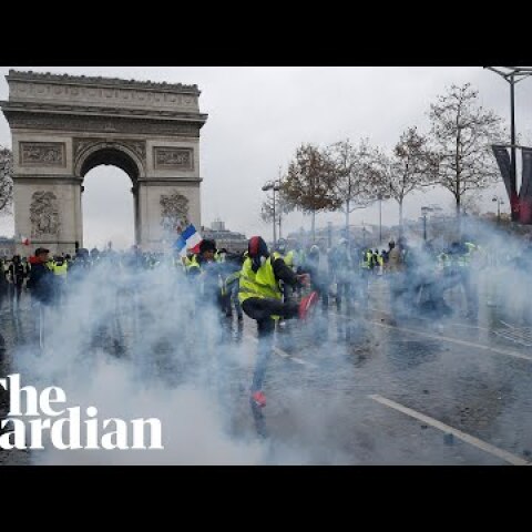 Police and protesters clash in Paris