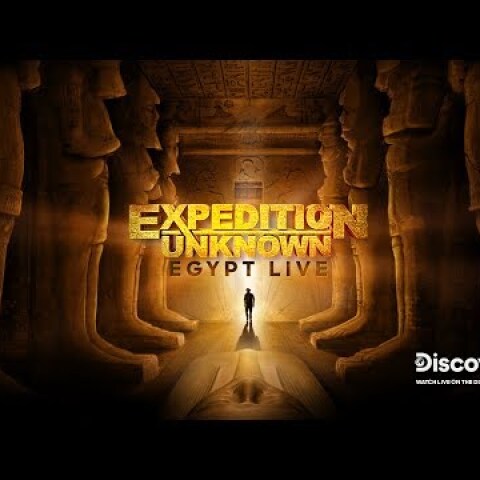 The moment of opening an Ancient Egyptian sarcophagus in “Expedition Unknown: Egypt Live”