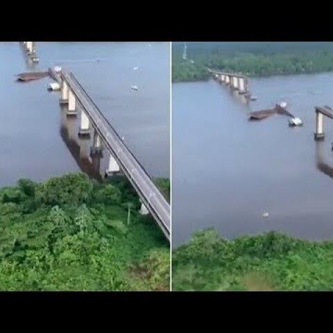 Parte de ponte da Alça Viária cai no Rio Moju, no Pará