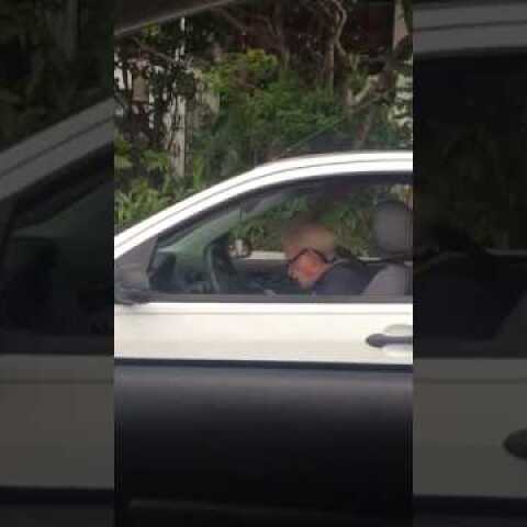 Old man is having fun under metallica