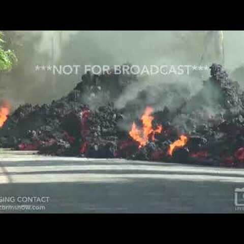 5-6-2018 Leilani Estates, Hi Time Lapse of giant lava flow consuming car, telephone pole falling
