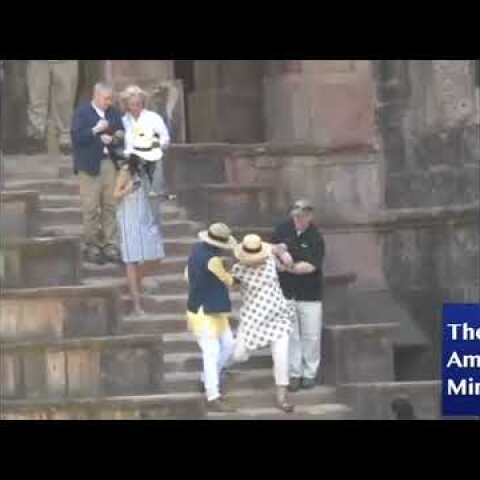 Hillary Clinton nearly falls down stairs in India -- twice!
