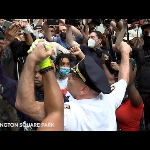 NYC's highest-ranking uniformed member takes a knee, hugs George Floyd protesters