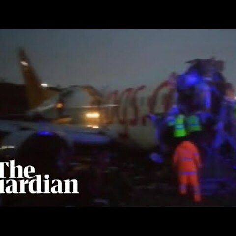 Passenger jet breaks apart after skidding off track at Istanbul airport