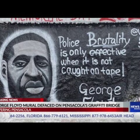 George Floyd Mural Defaced on Pensacola's Graffiti Bridge