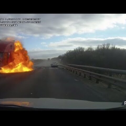 Truck explodes after head-on collision with car in Russia