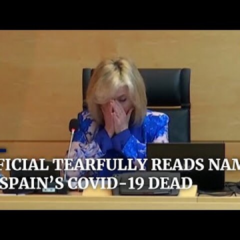 Spanish official cries reading names of health workers killed by coronavirus