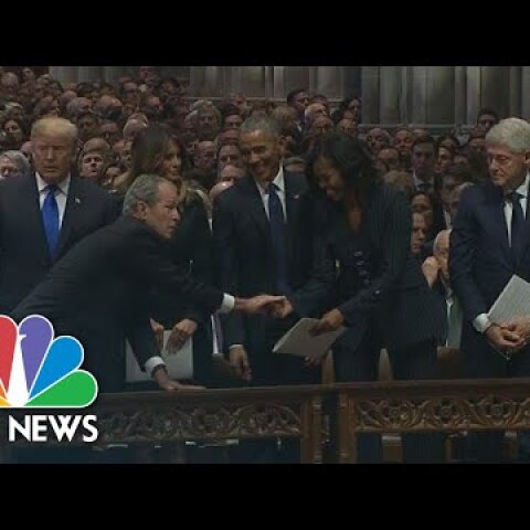 George W. Bush Continues Sweet Tradition With Michelle Obama At Dad's Funeral | NBC News