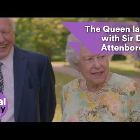 The Queen laughs with Sir David Attenborough about a sundial