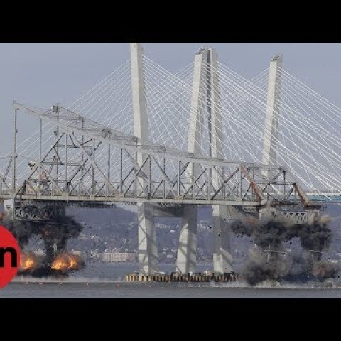 New York bridge plunges into Hudson River after controlled explosion