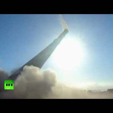 200-meter power station chimney destroyed in controlled demolition