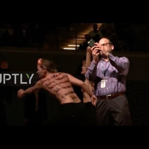 Germany: Topless FEMEN activists crash Woody Allen concert in Hamburg *EXPLICIT*