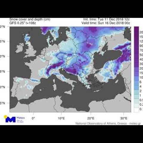 Πρόγνωση έκτασης χιονοκάλυψης στην Ευρώπη 11 - 17/12/2018