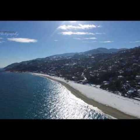 Pelion-Horefto beach (snow) Aerial view (drone) | MataGeo Photography