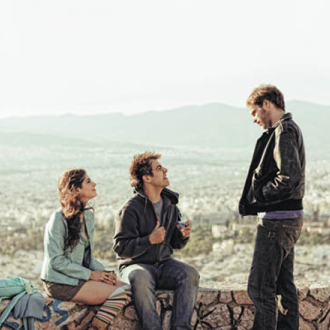 Γύρισμα στον Λυκαβηττό με τους 3 πρωταγωνιστές της ταινίας, Όμηρο Πουλάκη, Προμηθέα Αλειφερόπουλο, Ηρώ Μπέζου