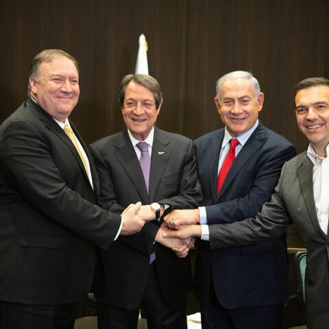 Μάικ Πομπέο, Νίκος Αναστασιάδης, Μπενιαμίν Νετανιάχου και Αλέξης Τσίπρας