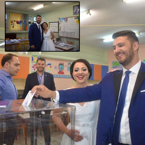 Νεόνυμφοι ψήφισαν στη Λάρισα μετά το γαμήλιο γλέντι