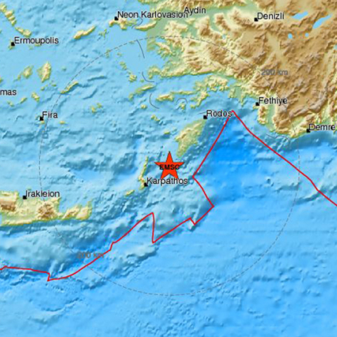 Το επίκεντρο του σεισμού των 4,3 Ρίχτερ μεταξύ Καρπάθου και Ρόδου 
