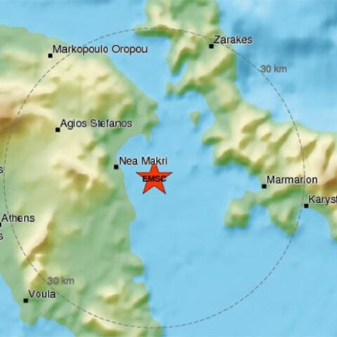 Χάρτης με το επίκεντρο του σεισμού στην Αττική