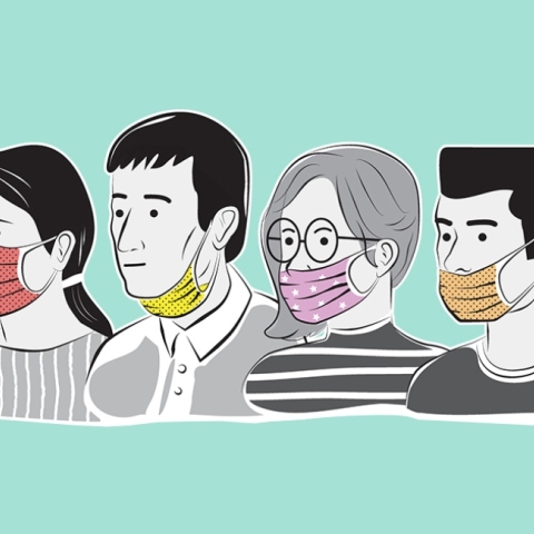 Σκίτσο ανθρώπων που φορούν χειρουργικές μάσκες με σωστό και λάθος τρόπο