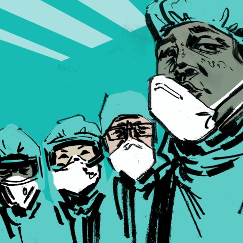 Εικονογράφηση γιατρών με μάσκα προστασίας - κορωνοϊός 