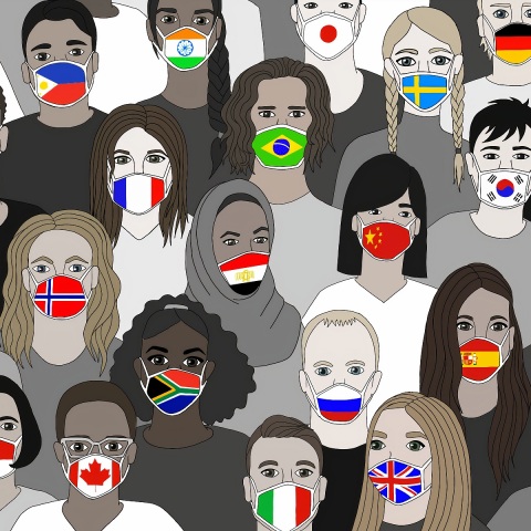 Εικονογράφηση - Άνρωποι που φορούν μάσκες προστασίας από τη νόσο covid-19