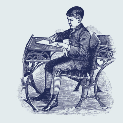 Εικονογράφηση μαθητή σε σχολείο περασμένου αιώνα