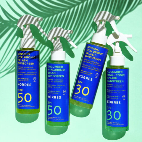Αντηλιακά Korres Splash με ginseng και υαλουρονικό, αγγούρι και υαλουρονικό