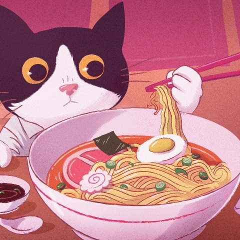 Εικονογράφηση - Γάτα που τρώει