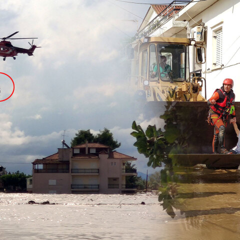 Δραματική διάσωση κατοίκων στην Εύβοια που επλήγη από κακοκαιρία - Πυροσβέστες τούς απομάκρυναν με ελικόπτερο και μπουλντόζα