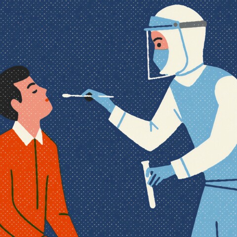 Εικονογράφηση για τον κορωνοϊό - Γιατρός φροντίζει ασθενή