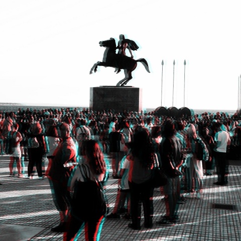 Στιγμιότυπο από τη διαμαρτυρία για τις μάσκες στη Θεσσαλονίκη 