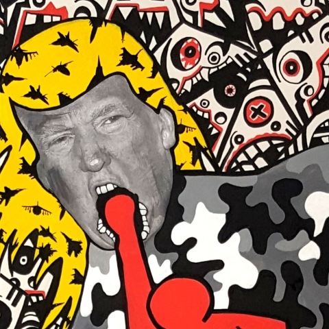 Εικονογράφηση που απεικονίζει τον Ντόναλντ Τραμπ από τον εικαστικό Γιώργο Τζινούδη