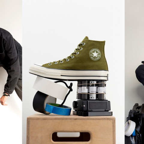 Άνδρας μοντέλο με παπούτσια Converse σε 2 πόζες