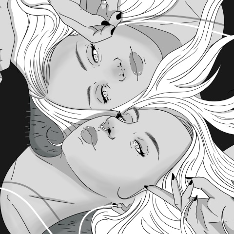 Εικονογράφηση γυναικών που ακούνε μουσική με ακουστικά