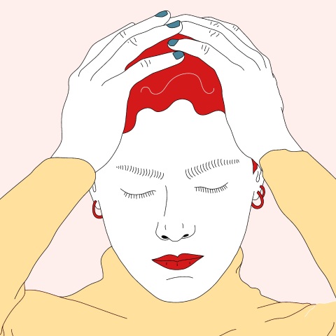 Εικονογράφηση γυναίκας που πιάνει το κεφάλι της