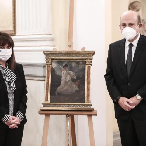 Η ΠτΔ, Κατερίνα Σακελλαροπούλου με τον δωρητή του πίνακα κ.Γκέρτσο