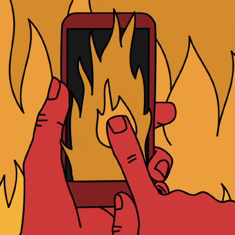 Εικονογράφηση χεριού που κοιτά το κινητό του