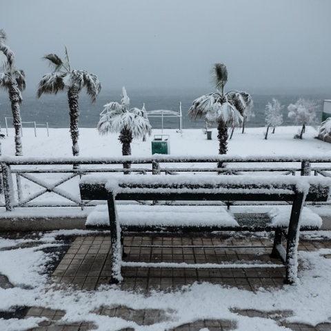 Χιονόπτωση στην παραλία του Παλαιού Φαλήρου