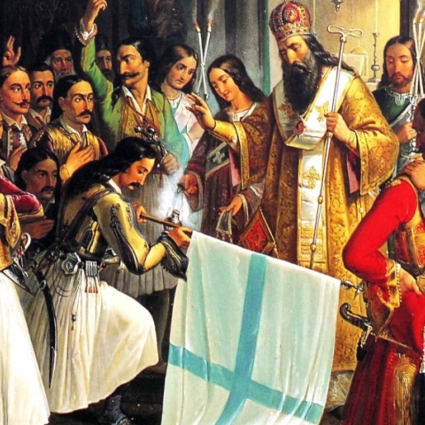 ΠΙΝΑΚΑΣ ΖΩΓΡΑΦΙΚΗΣ ΤΟΥ ΘΕΟΔΩΡΟΥ ΒΡΥΖΑΚΗ ΜΕ ΘΕΜΑ ΤΗΝ ΕΝΑΡΞΗ ΤΗΣ ΕΠΑΝΑΣΤΑΣΗΣ ΤΟΥ 1821