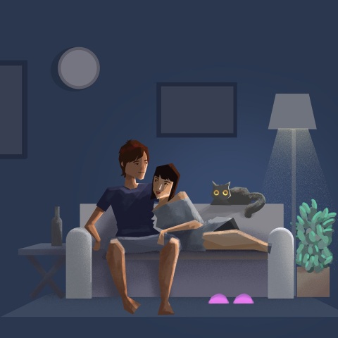 Εικονογράφηση γυναίκας και άνδρα σε καναπέ