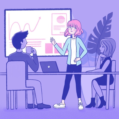 Εικονογράφηση επαγγελματικού μίτινγκ με γυναίκες και άνδρες