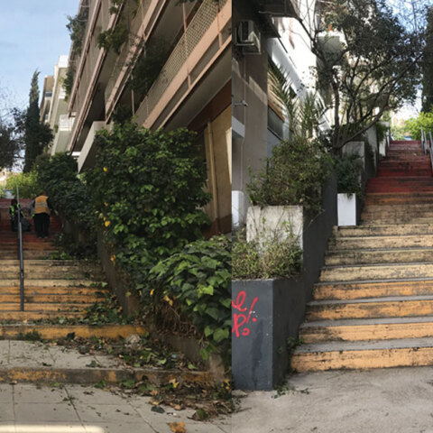 Η οδός Μαρασλή στο Κολωνάκι πριν (αριστερά) και μετά (δεξιά) τον καθαρισμό από το Δήμο