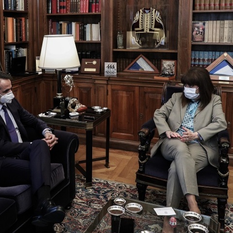 Ο πρωθυπουργός, Κυριάκος Μητσοτάκης, και η Πρόεδρος της Δημοκρατίας, Κατερίνα Σακελλαροπούλου