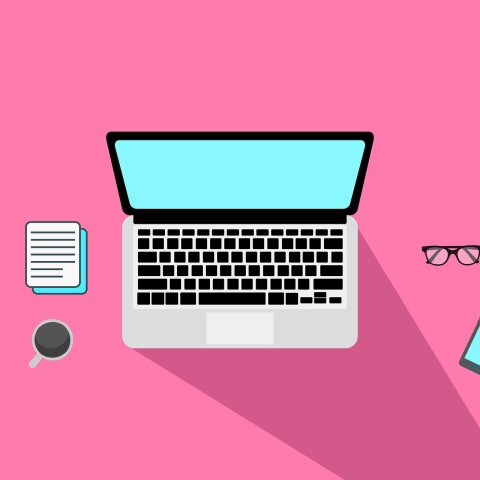 Εικονογράφηση που απεικονίζει laptop, smartphone, σημειωματάριο και γυαλιά