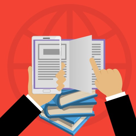 Εικονογράφηση που απεικονίζει χέρι που διαβάζει κρατάει βιβλία
