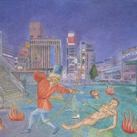 Γιώργος Αυγέρος - Le Livre de la v.N.S.  Νο V 40Χ28.5, σκόνες ζωγραφικής σε χαρτί, 2020